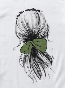 SHEIN 女孩人像圖案T恤和腰帶半身裙 - 彩色 - 查看 5