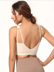 素色後鏤空運動型文胸 - 米色 - 查看 1