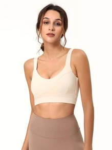 素色後鏤空運動型文胸 - 米色 - 查看 2