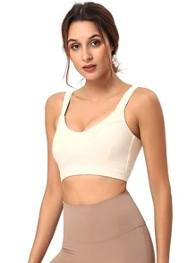 素色後鏤空運動型文胸 - 米色 - 查看 4