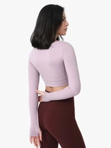 Zip Up Crop Sports Jacket Compression Shirt - Mauve Purple - View 2