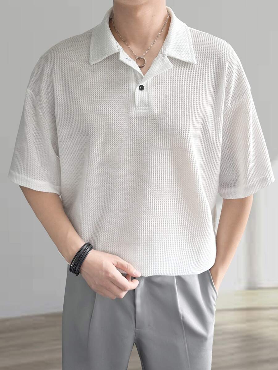 Manfinity Men Solid Drop Shoulder Polo Shirt - White - View 1