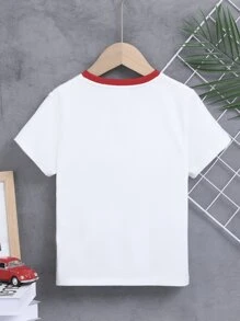 SHEIN Cute & Comfortable Boys Colorblock Collar Cartoon Print Short Sleeve Top - White - View 2