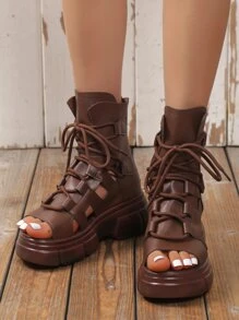 Giày bệt dày và Dép nêm Nữ - màu nâu - Xem 3