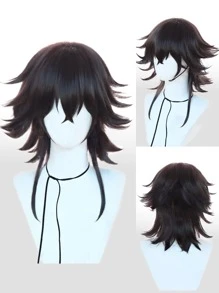 1pc Short Straight Cosplay Synthetic Wig With Bangs & 1pc Wig Cap - Brown - View 1