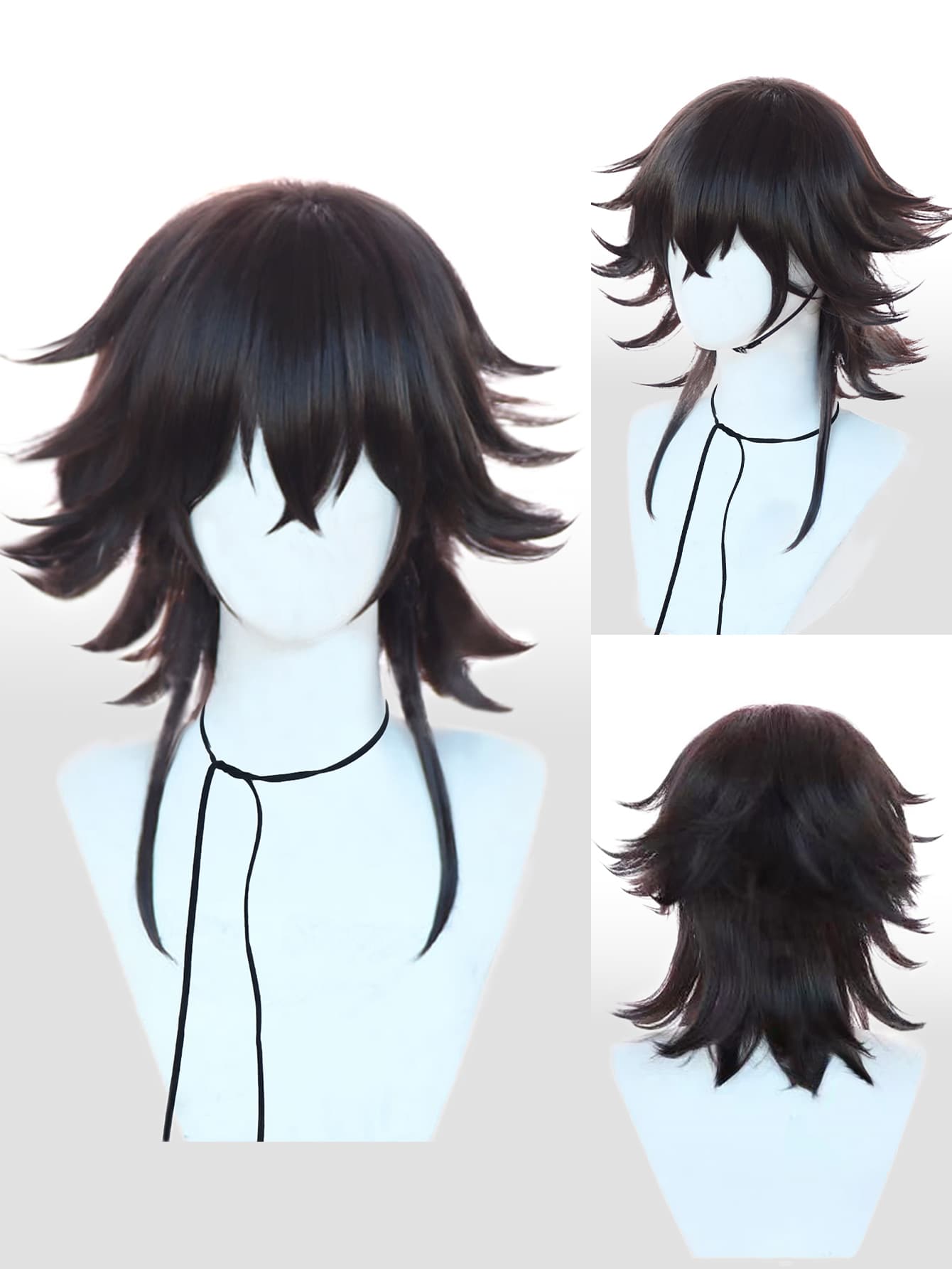 1pc Short Straight Cosplay Synthetic Wig With Bangs & 1pc Wig Cap - Brown - View 1