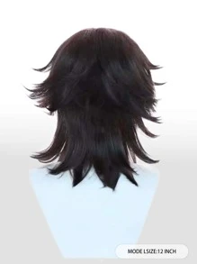 1pc Short Straight Cosplay Synthetic Wig With Bangs & 1pc Wig Cap - Brown - View 2