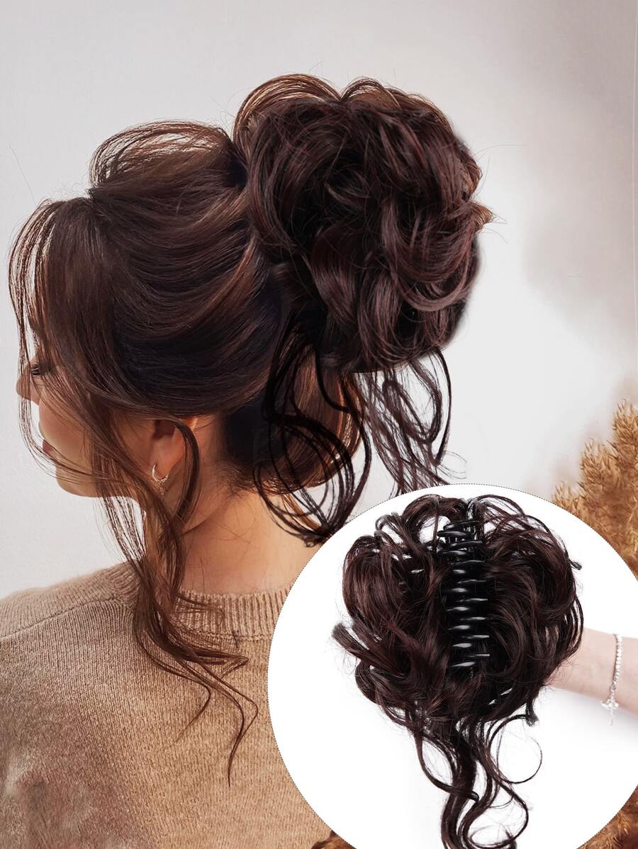 Messy Bun Hair Piece ,Claw Clip Messy Hair Bun Scrunchies For Women Tousled Updo Bun Synthetic Wavy Curly Chignon Ponytail Hairpiece For Daily Wear - Multicolor - View 1