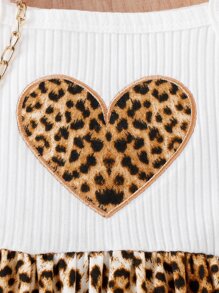 Baby Leopard Print Heart Embroidery Bow Shoulder Cami Dress - Multicolor - View 3
