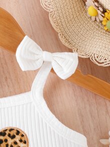 Baby Leopard Print Heart Embroidery Bow Shoulder Cami Dress - Multicolor - View 4