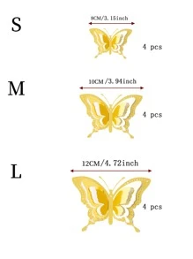 12張紙蝴蝶貼紙現代鏤空3D蝴蝶家用貼紙 - 金色 - 查看 2