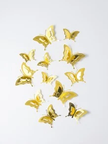 12張紙蝴蝶貼紙現代鏤空3D蝴蝶家用貼紙 - 金色 - 查看 4