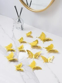 12張紙蝴蝶貼紙現代鏤空3D蝴蝶家用貼紙 - 金色 - 查看 5