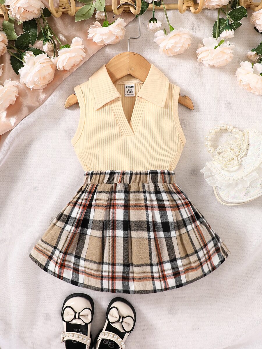 嬰兒背心上衣和格紋印花半身裙 - 彩色 - 查看 1