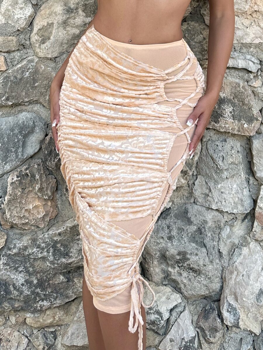 SHEIN SXY 側邊綁帶花卉圖案提花半身裙