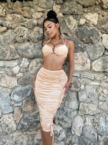 SHEIN SXY 側邊綁帶花卉圖案提花半身裙