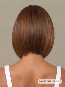 12-Inch Short Straight Synthetic Wig, Brown, With Bangs, Flash Bob Style Wig For Daily Wear