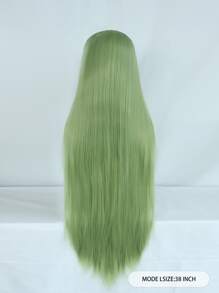 1pc Long Straight Synthetic Wig With Bangs & 1pc Wig Cap - Green - View 2