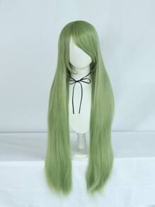 1pc Long Straight Synthetic Wig With Bangs & 1pc Wig Cap - Green - View 3