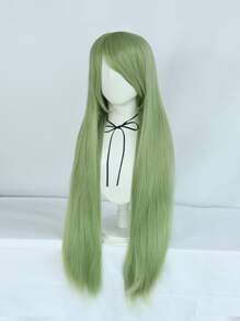 1pc Long Straight Synthetic Wig With Bangs & 1pc Wig Cap - Green - View 4