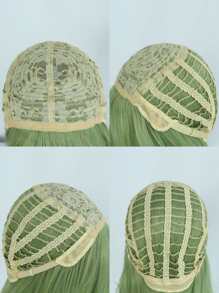 1pc Long Straight Synthetic Wig With Bangs & 1pc Wig Cap - Green - View 6