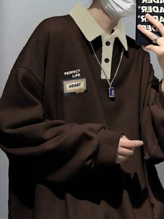 Guys Letter Graphic Drop Shoulder Polo Shirt