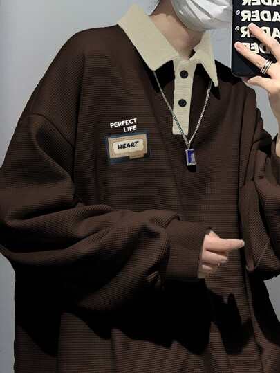 Guys Letter Graphic Drop Shoulder Polo Shirt