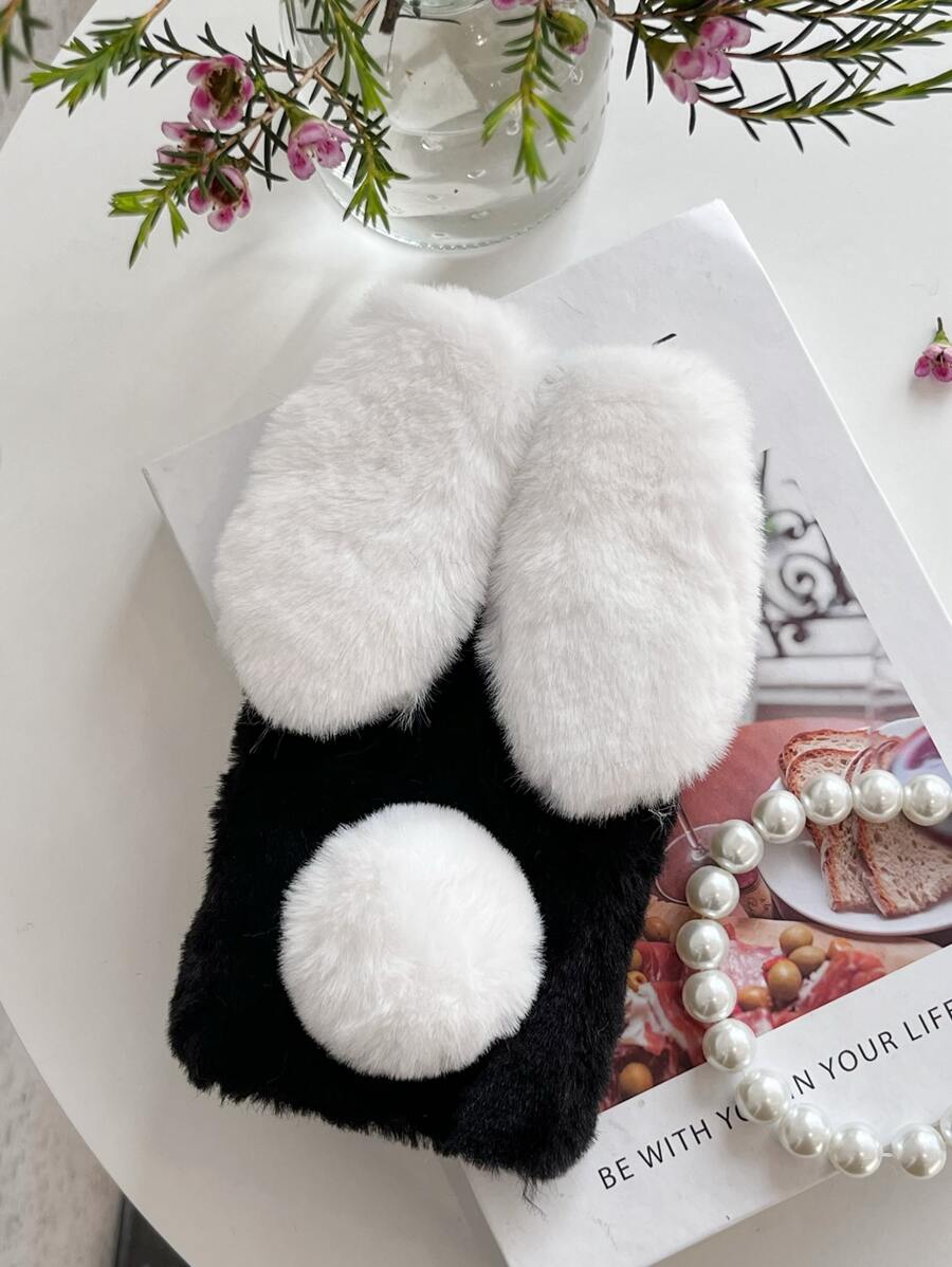 兔耳朵裝飾長毛絨手機殼 - 彩色 - 查看 1