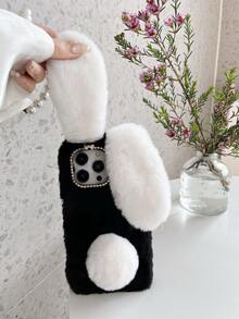 兔耳朵裝飾長毛絨手機殼 - 彩色 - 查看 2