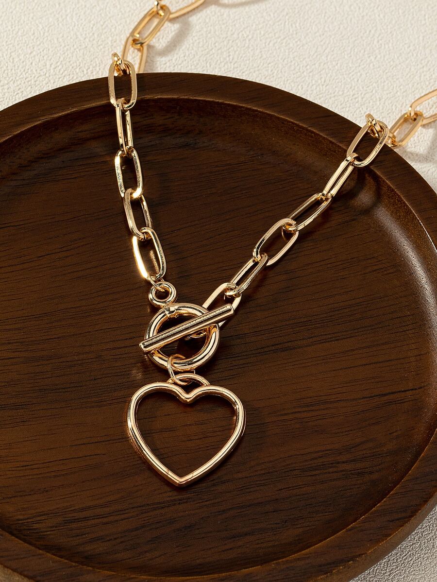 愛心掛飾OT搭扣項鍊 - 金黃色 - 查看 1
