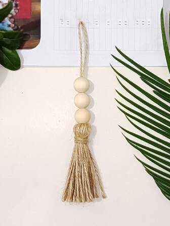 1入組木製壁掛現代串珠和流蘇裝飾傢居掛飾