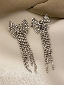 Rhinestone Tassel & Bow Decor Earrings - Multicolor - View 1