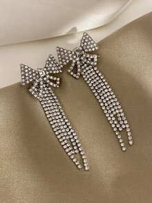 Rhinestone Tassel & Bow Decor Earrings - Multicolor - View 2