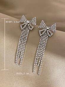 Rhinestone Tassel & Bow Decor Earrings - Multicolor - View 3