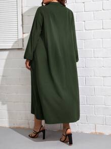 EMERY ROSE Plus Button Detail Lantern Sleeve Dress - Army Green - View 2