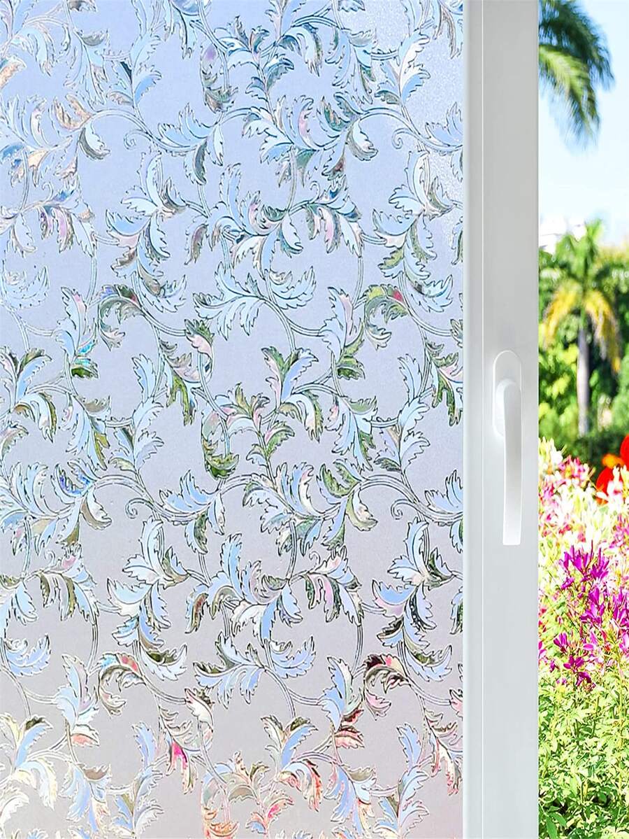 Privacy Film, Rainbow Clings, 3D Decorative Window Vinyl, Stained Glass Decals, Static Cling Window Sticker Removable Non-Adhesive UV Blocking - White - View 1