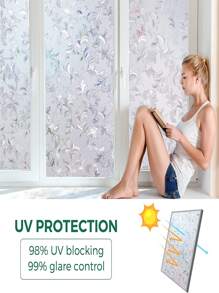 Privacy Film, Rainbow Clings, 3D Decorative Window Vinyl, Stained Glass Decals, Static Cling Window Sticker Removable Non-Adhesive UV Blocking - White - View 3