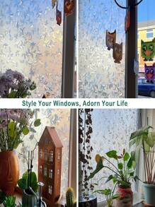 Privacy Film, Rainbow Clings, 3D Decorative Window Vinyl, Stained Glass Decals, Static Cling Window Sticker Removable Non-Adhesive UV Blocking - White - View 4