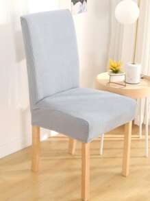 1pc Solid Color Chair Slipcover, Minimalist Polyester Chair Slipcover For Dining Room - Light Grey - View 1