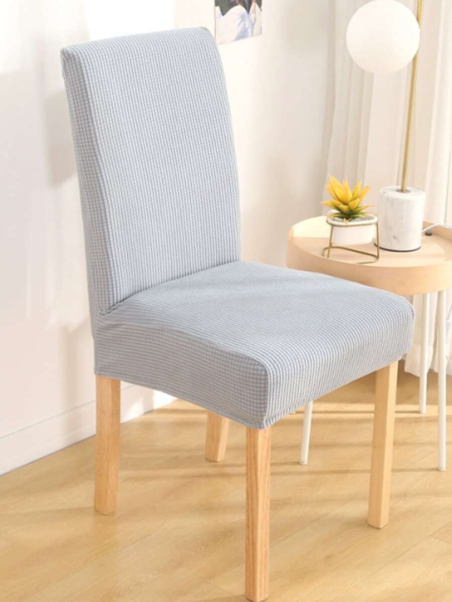 1pc Solid Color Chair Slipcover, Minimalist Polyester Chair Slipcover For Dining Room - Light Grey - View 1