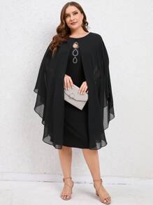 SHEIN Clasi Vestido con diseño de diamante de imitación de manga capa - Negro - Ver 4