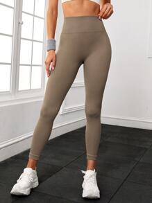 Yoga Basic Quần Leggings Thể thao Nữ màu trơn - Màu Khaki - Xem 3