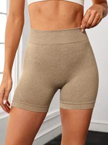 Yoga Basic 寬腰帶運動短褲 - 卡其色 - 查看 4