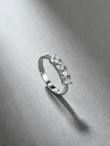 Cubic Zirconia Decor Silver Wedding Band - White - View 2