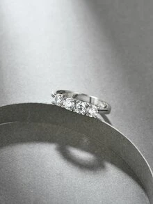 Cubic Zirconia Decor Silver Wedding Band - White - View 4