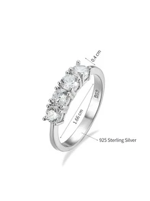 Cubic Zirconia Decor Silver Wedding Band - White - View 6