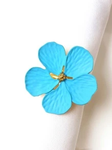 4pcs Zinc Alloy Napkin Ring, Modern Flower Design Napkin Ring For Dining Table - Royal Blue - View 3