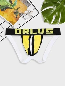 Men Letter Tape Jockstrap Sexy Underwear - Yellow - View 3