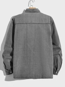 GENTILAND Men Plus Pocket Patched Denim Shirt Without Tee - Grey - View 2