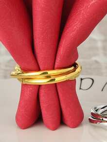 2pcs Simple Round Gold Napkin Ring, Plain Napkin Buckle For Dining Table - Gold - View 3